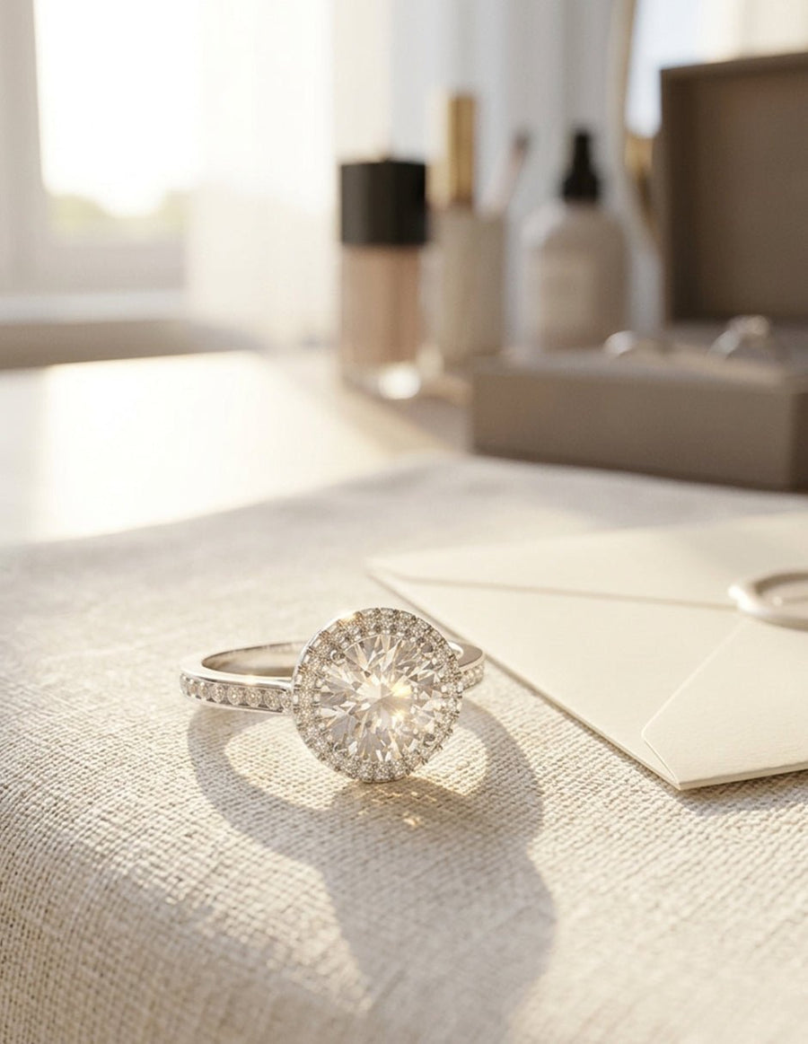 Anillo de compromiso - halo - AMORE403-RD-LG