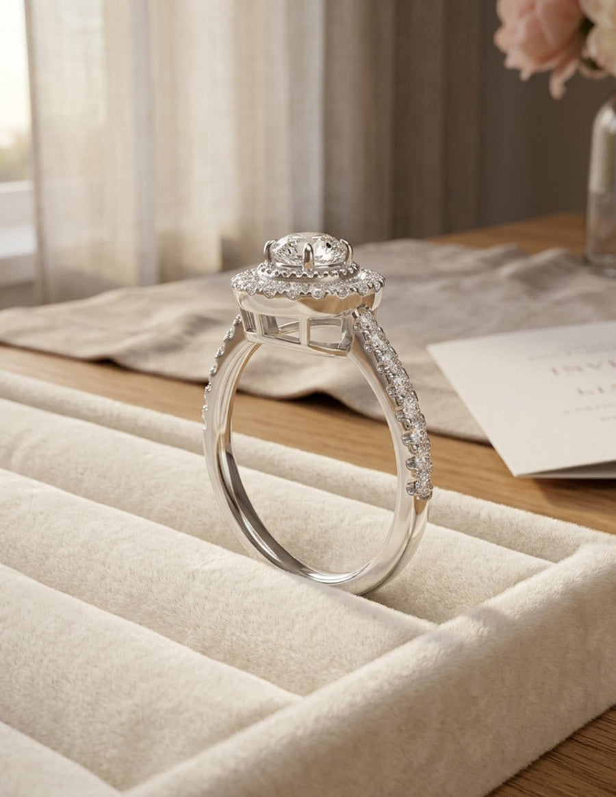 Anillo de compromiso - halo - AMORE432-RD-LG