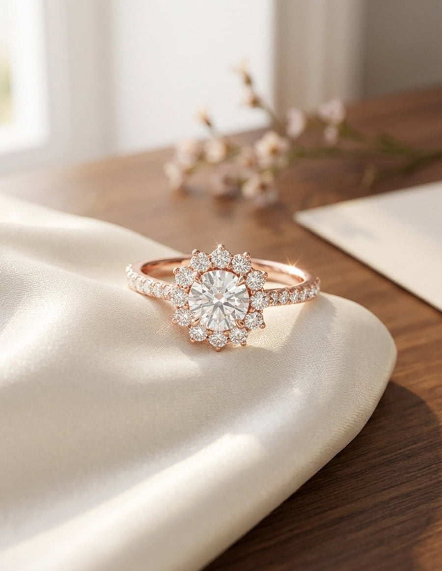 Anillo de compromiso - halo - AMORE434-RD-LG