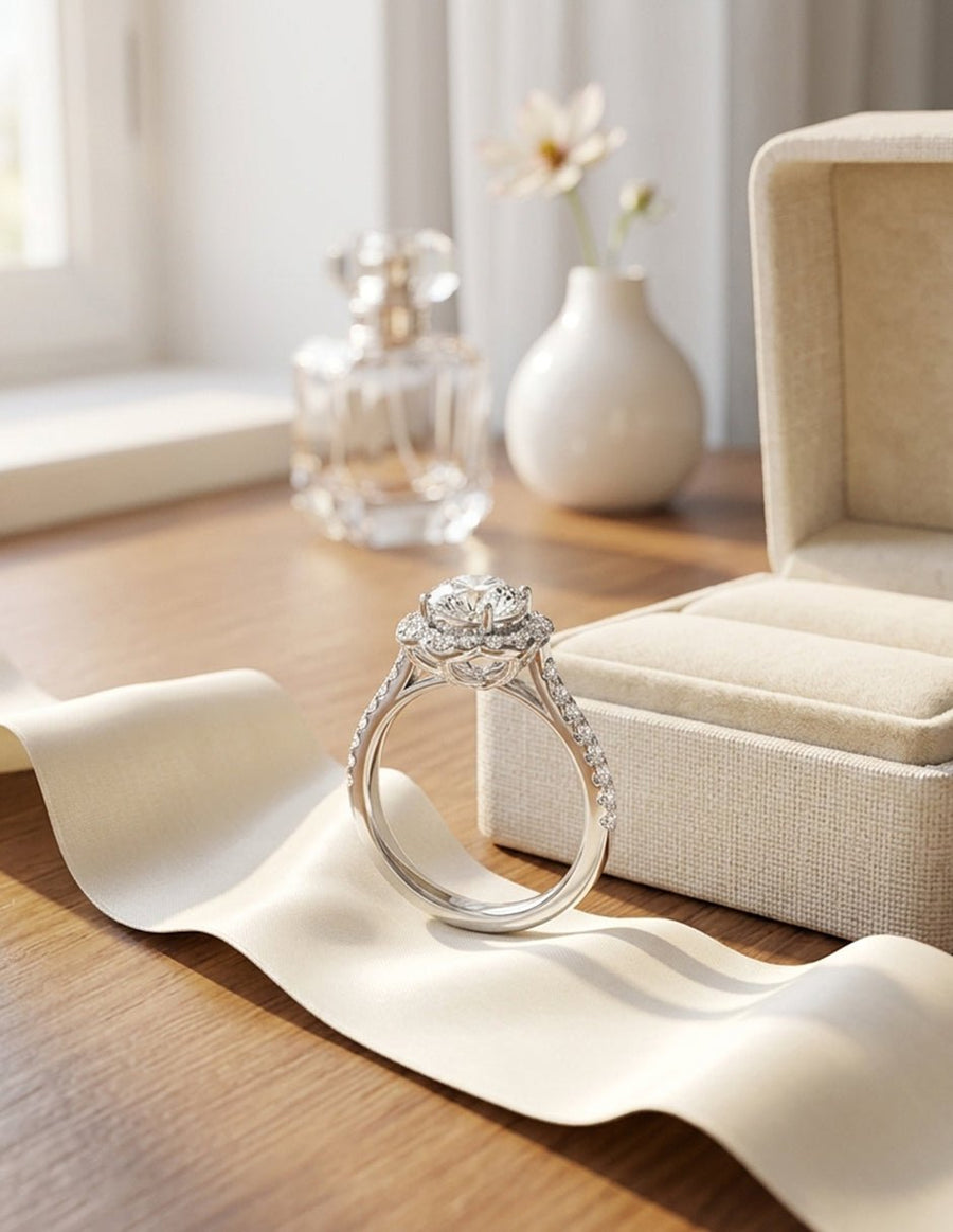 Anillo de compromiso - halo - AMORE435-RD-LG