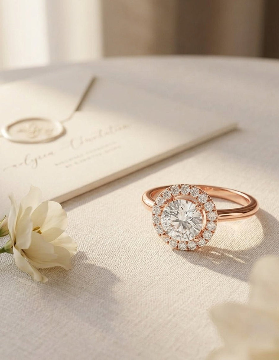 Anillo de compromiso - halo - AMORE437-RD-LG