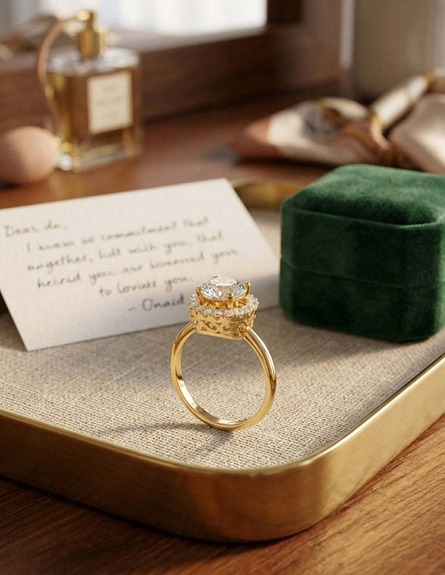 Anillo de compromiso - halo - AMORE437-RD-LG