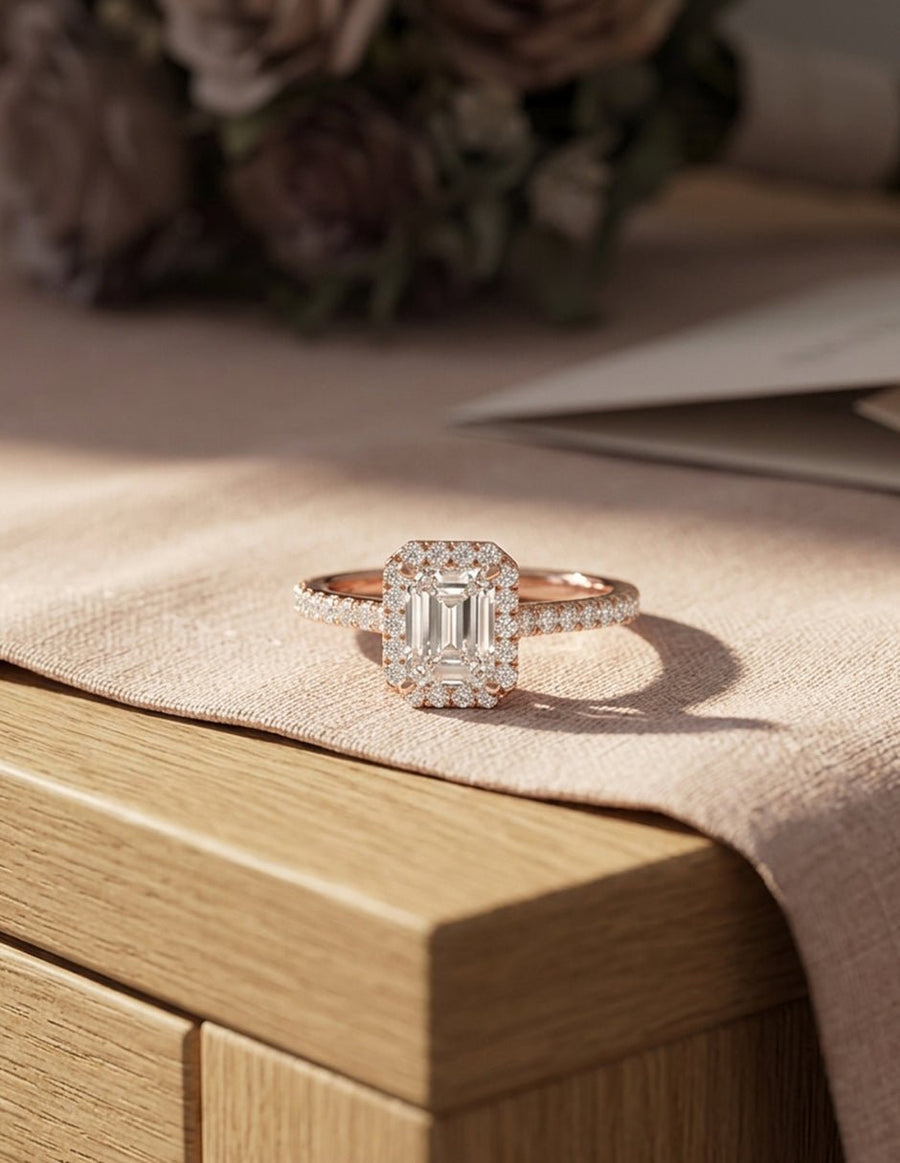 Anillo de compromiso - halo - AMORE445-EM-LG