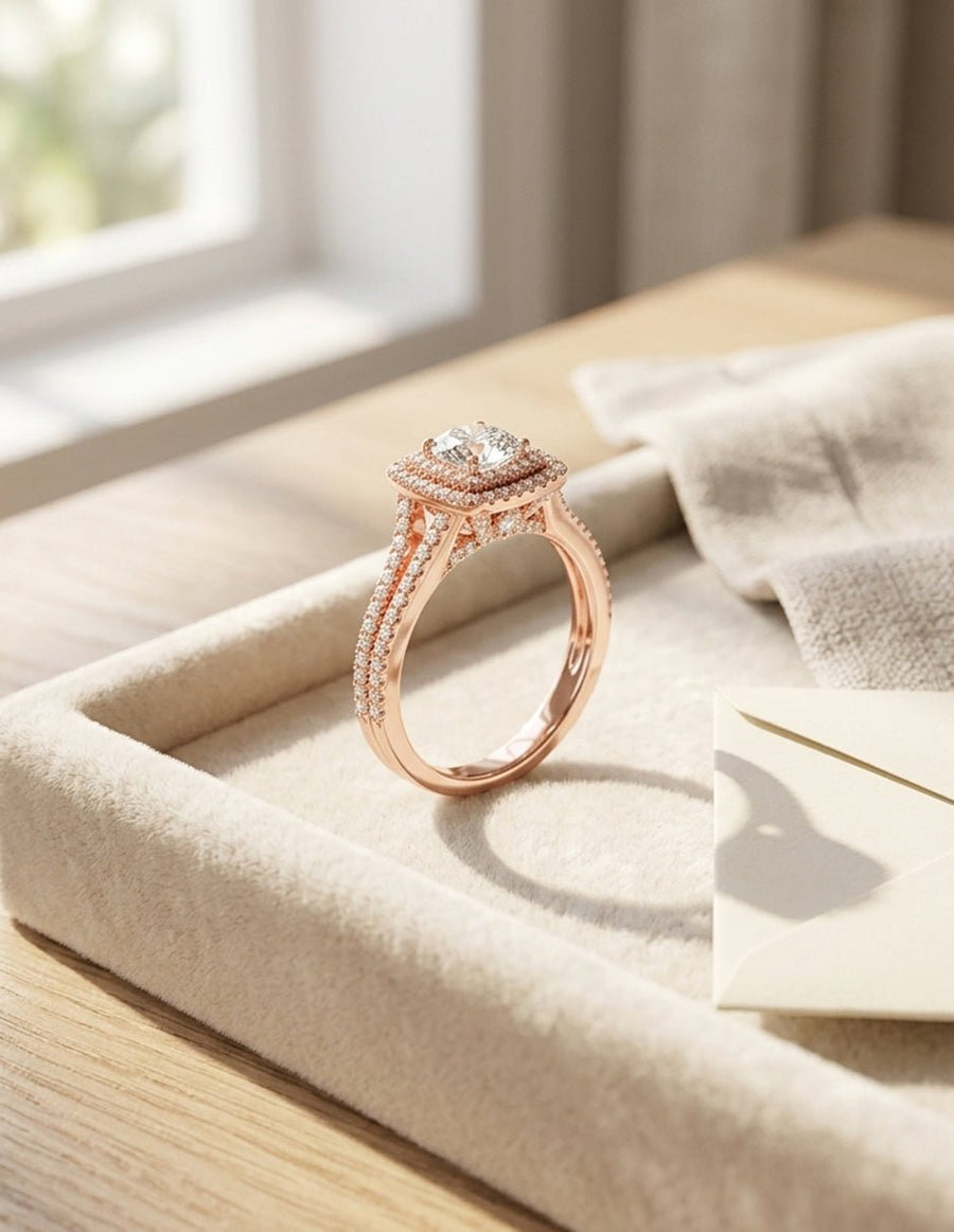 Anillo de compromiso - halo - AMORE483-RD-LG