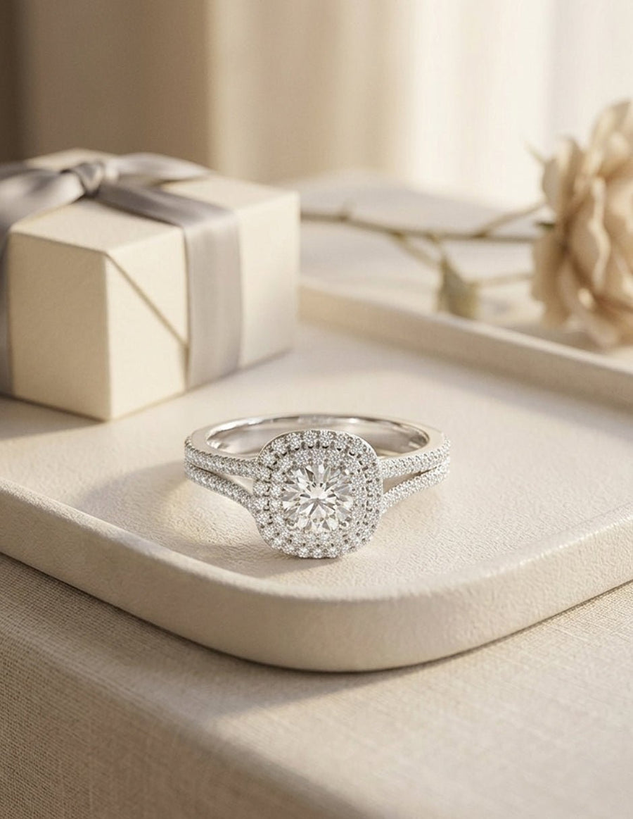 Anillo de compromiso - halo - AMORE484-RD-LG