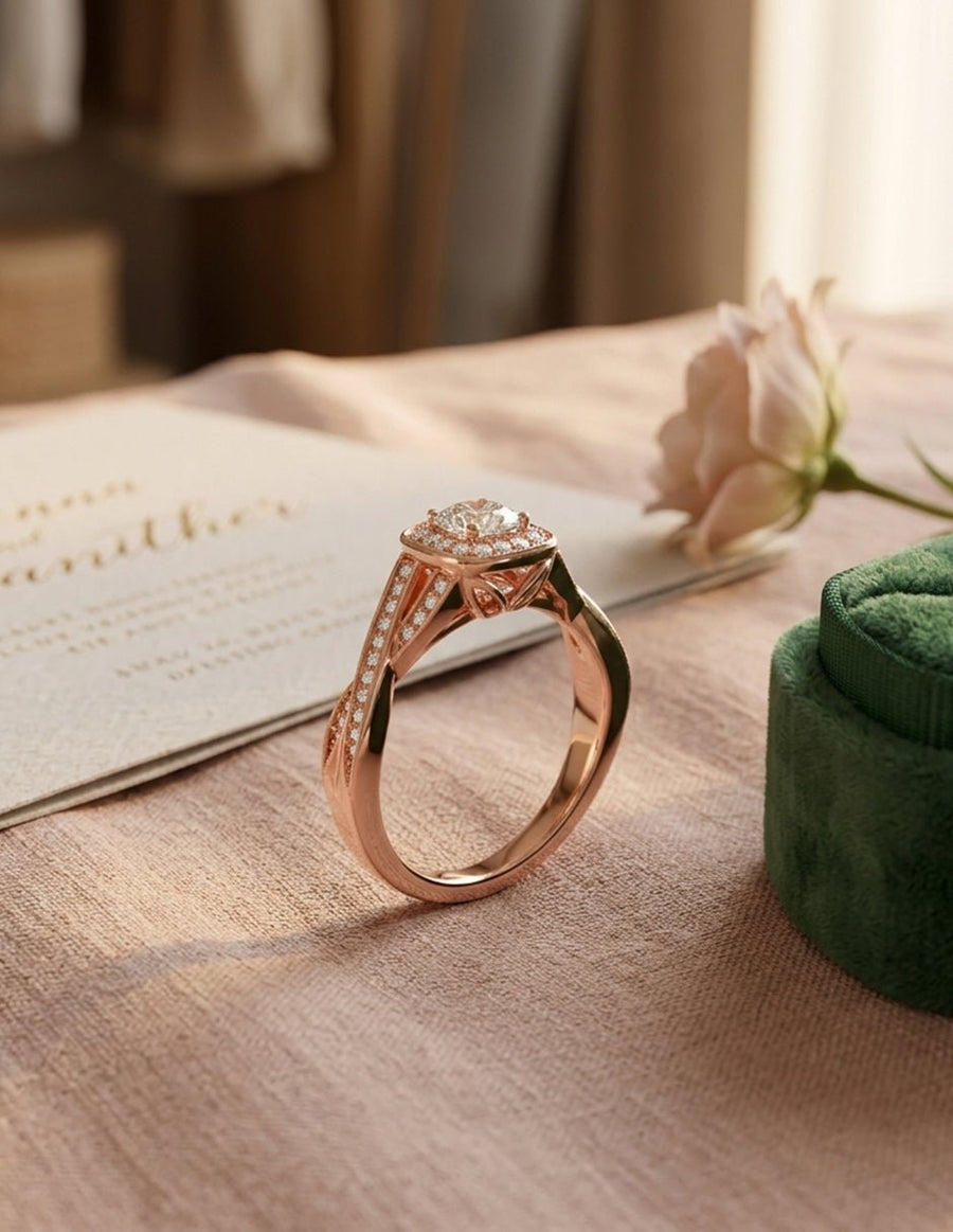 Anillo de compromiso - halo - AMORE487-RD-LG