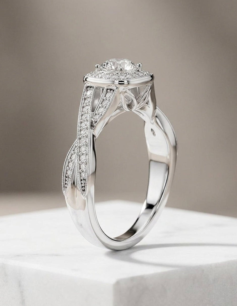 Anillo de compromiso - halo - AMORE487-RD-LG