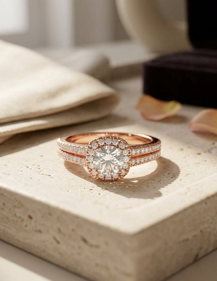 Anillo de compromiso - halo - AMORE492-RD-LG