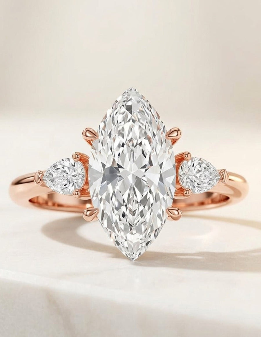Anillo de compromiso - tres piedras - AMORE506-MQ-LG