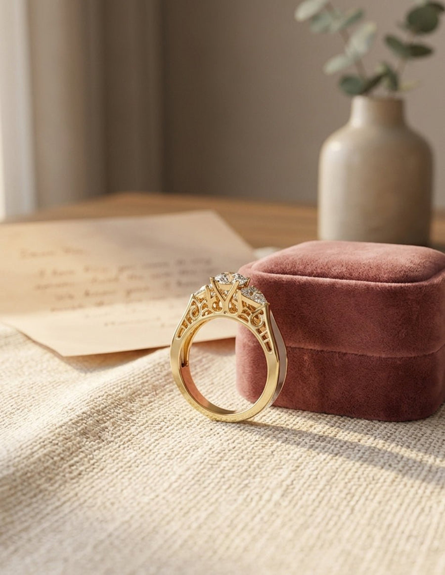 Anillo de compromiso - tres piedras - AMORE509-RD-LG