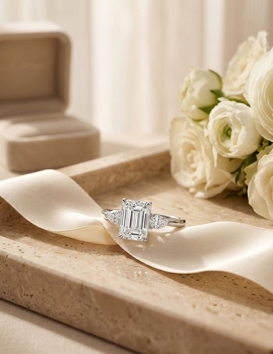 Anillo de compromiso - tres piedras - AMORE514-EM-LG