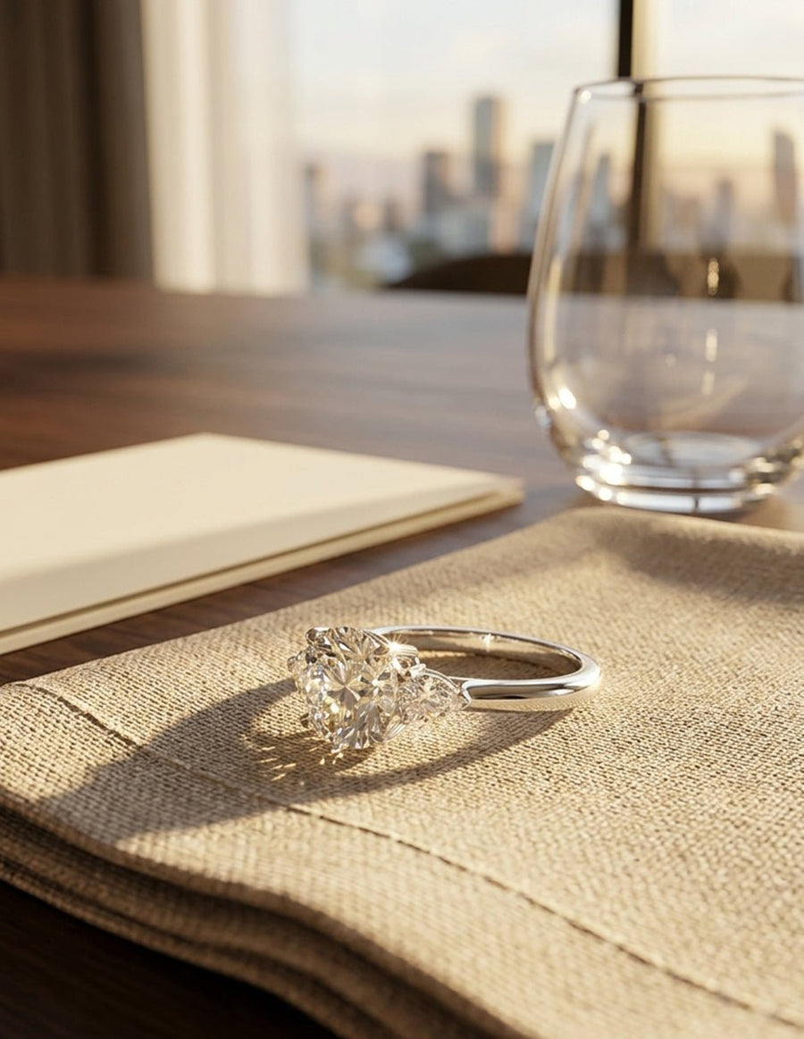 Anillo de compromiso - tres piedras - AMORE514-RD-LG
