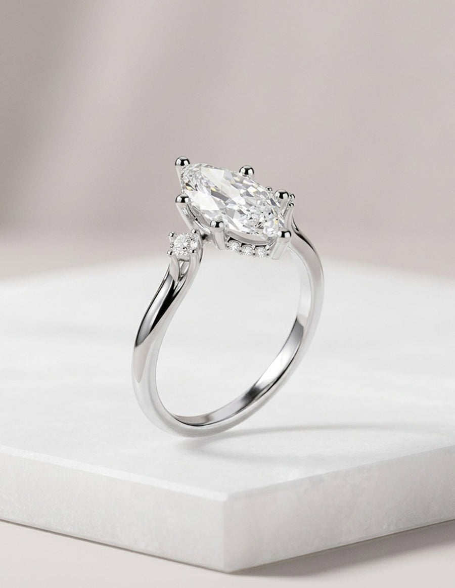 Anillo de compromiso - tres piedras - AMORE518-MQ-LG