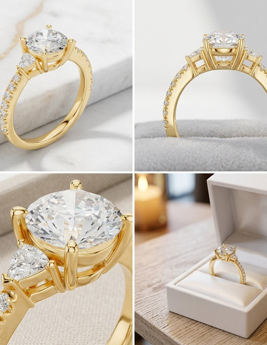 Anillo de compromiso - tres piedras - AMORE520-RD-LG
