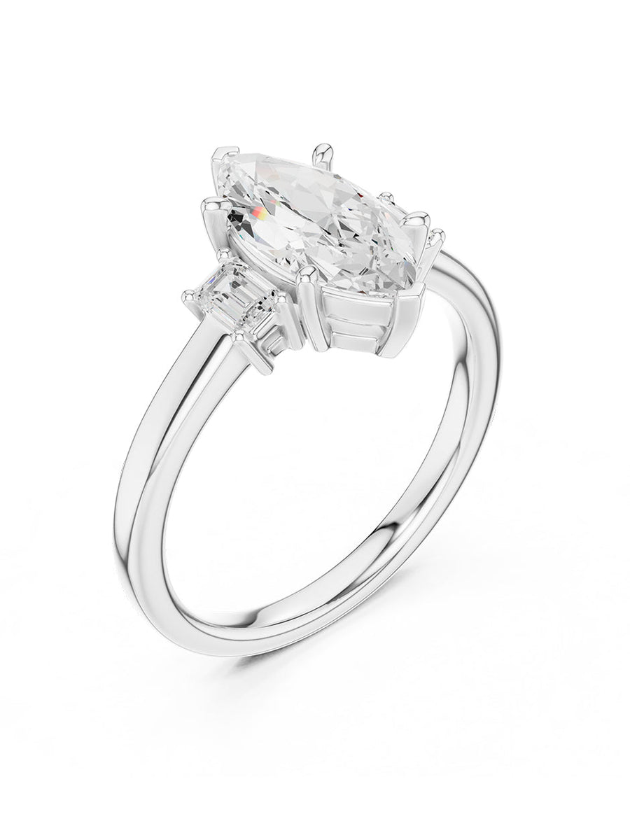 Anillo de compromiso - tres piedras - AMORE521-MQ-LG
