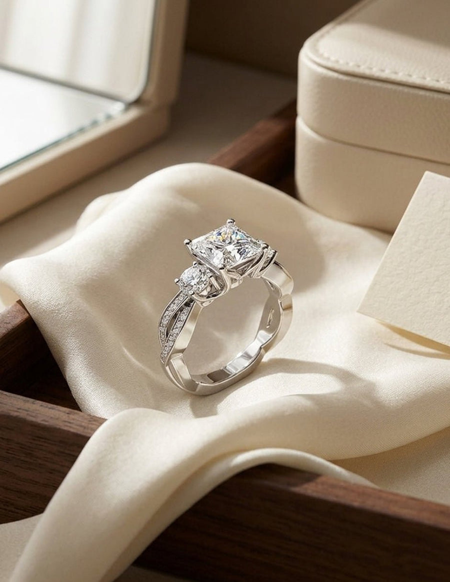 Anillo de compromiso - tres piedras - AMORE524-PR-LG