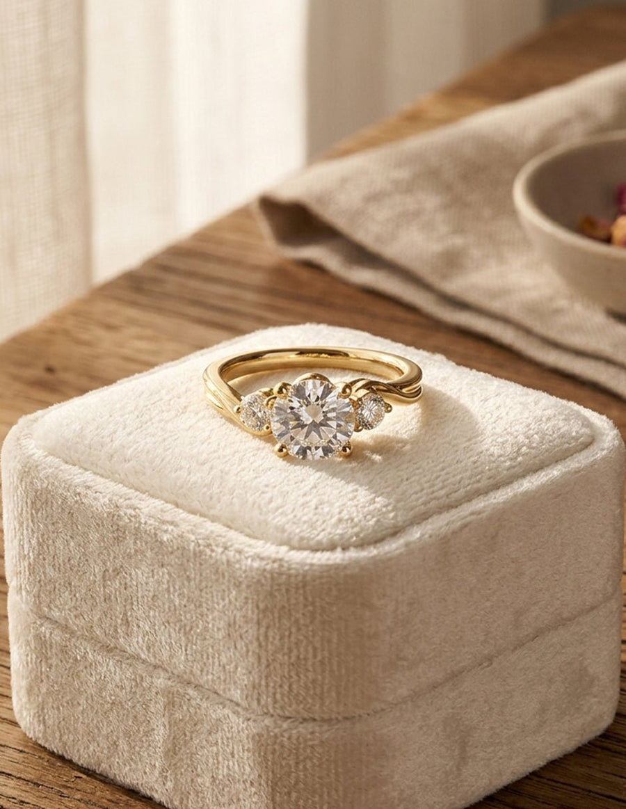 Anillo de compromiso - tres piedras - AMORE528-RD-LG