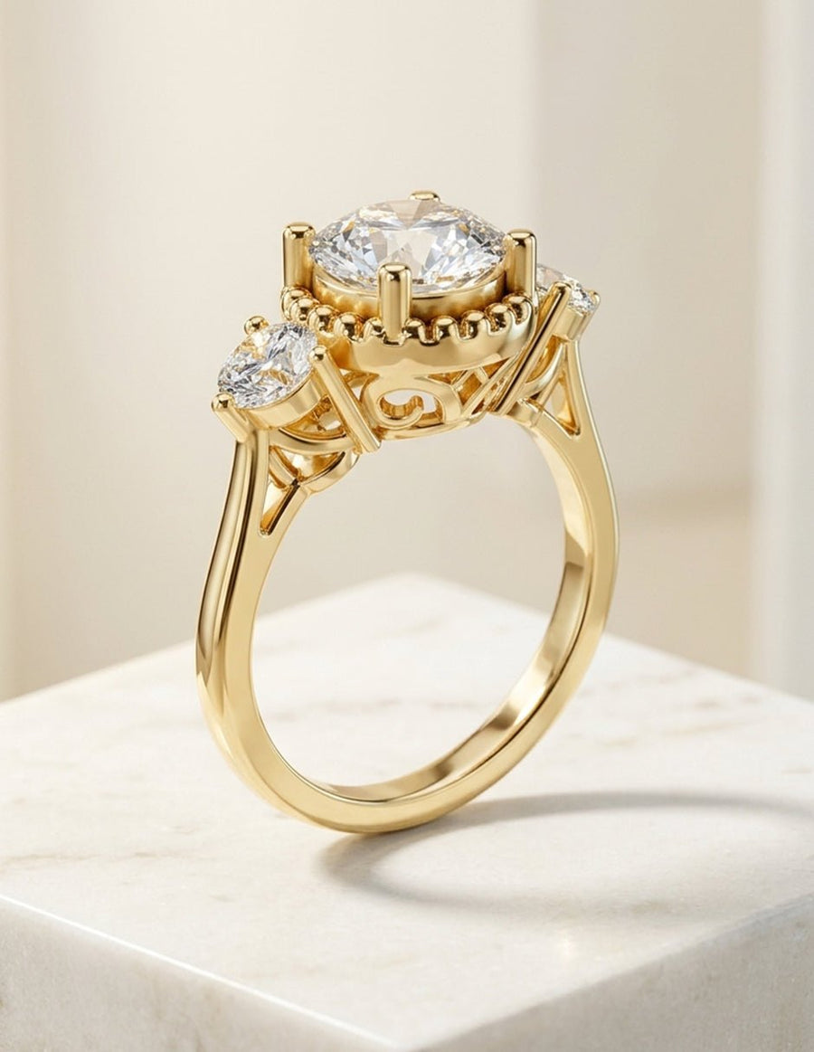 Anillo de compromiso - tres piedras - AMORE531-RD-LG