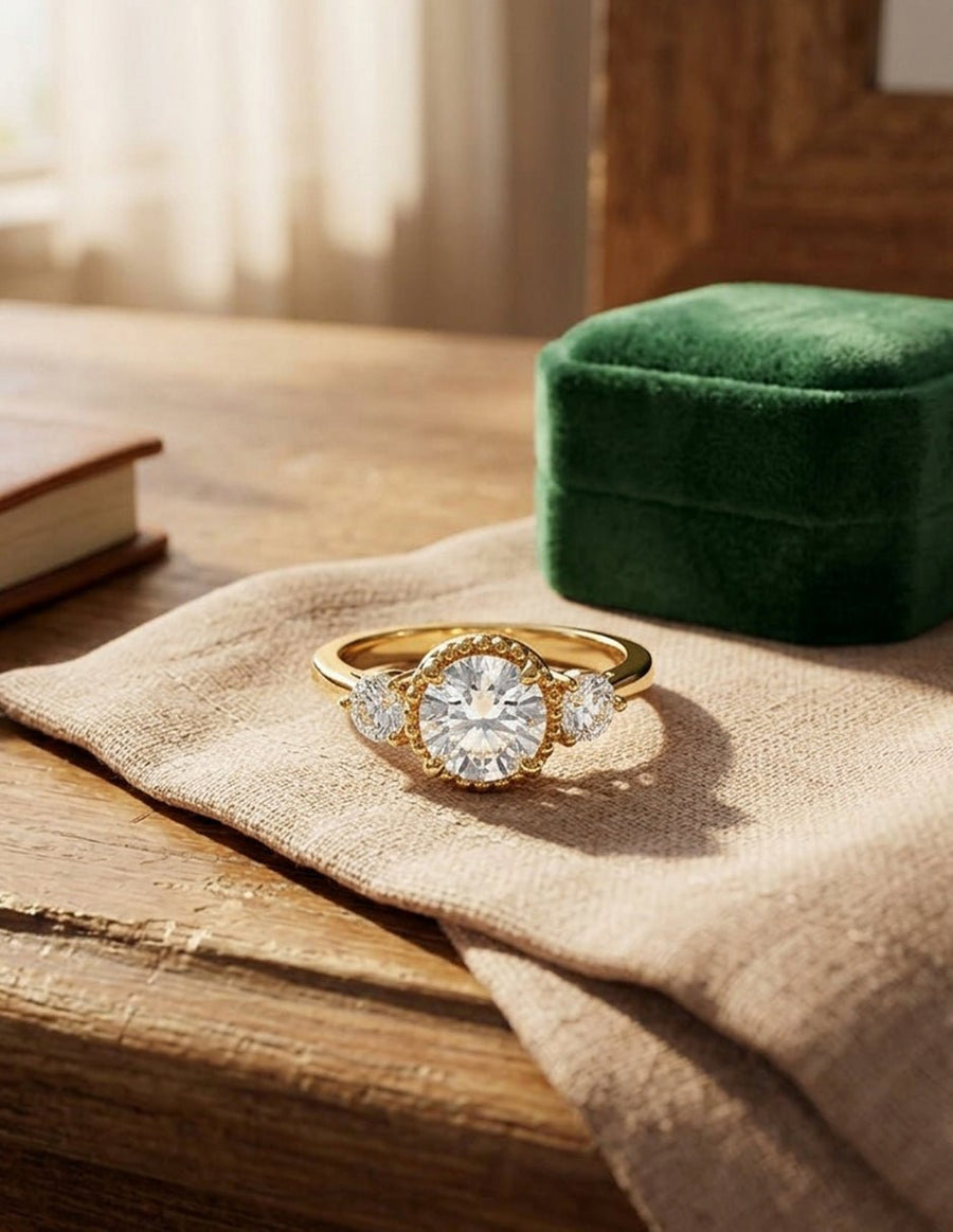 Anillo de compromiso - tres piedras - AMORE531-RD-LG