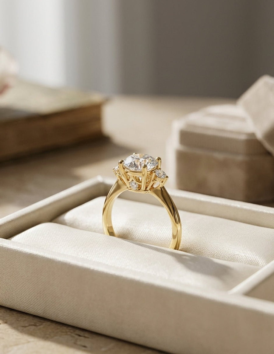 Anillo de compromiso - tres piedras - AMORE532-RD-LG