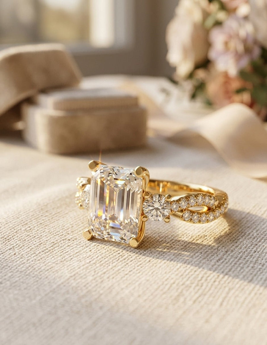 Anillo de compromiso - tres piedras - AMORE535-EM-LG