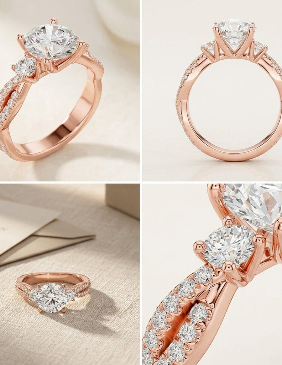 Anillo de compromiso - tres piedras - AMORE535-RD-LG