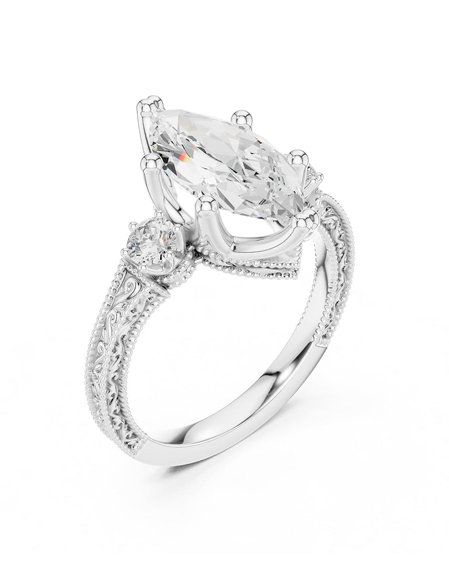 Anillo de compromiso - tres piedras - AMORE536-MQ-LG