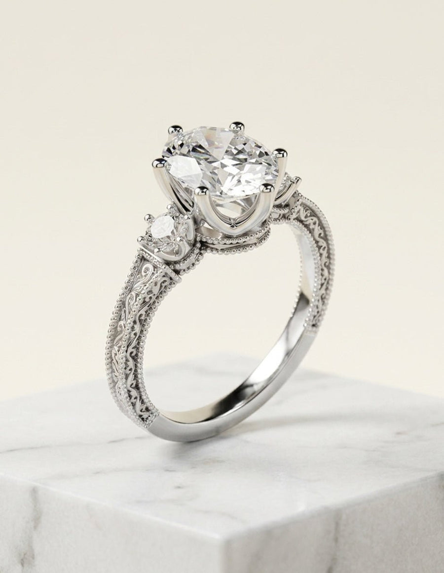 Anillo de compromiso - tres piedras - AMORE536-OV-LG