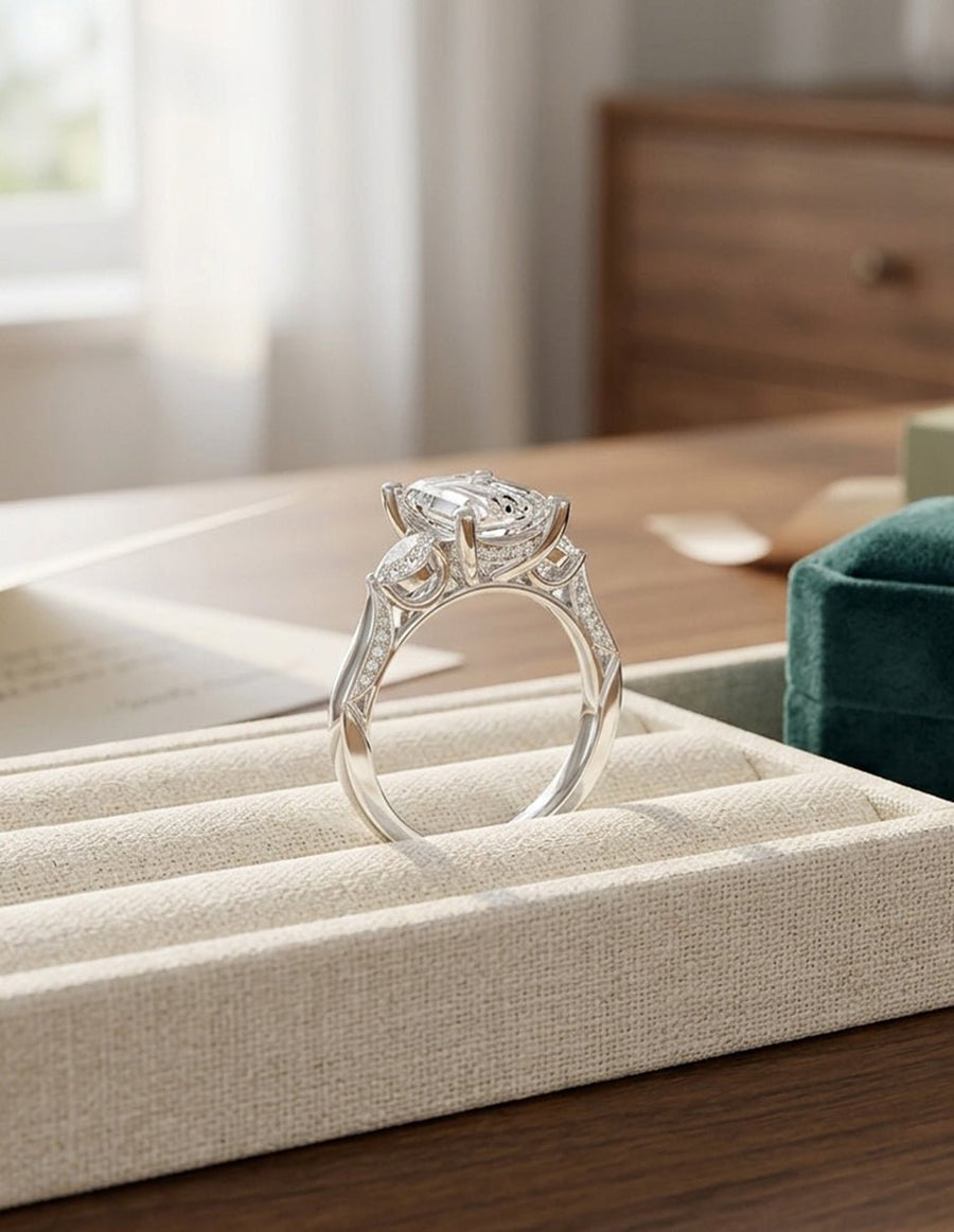 Anillo de compromiso - tres piedras - AMORE537-EM-LG