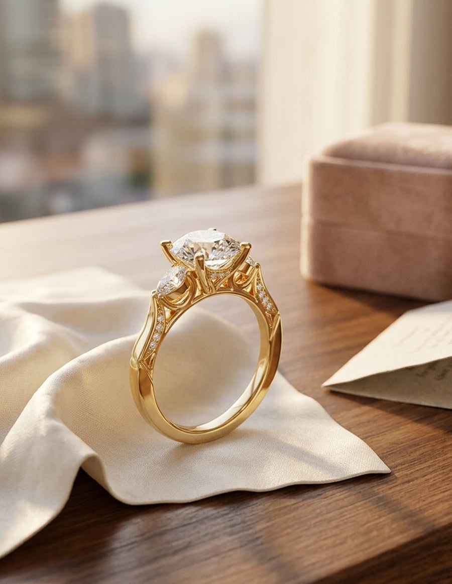 Anillo de compromiso - tres piedras - AMORE537-RD-LG