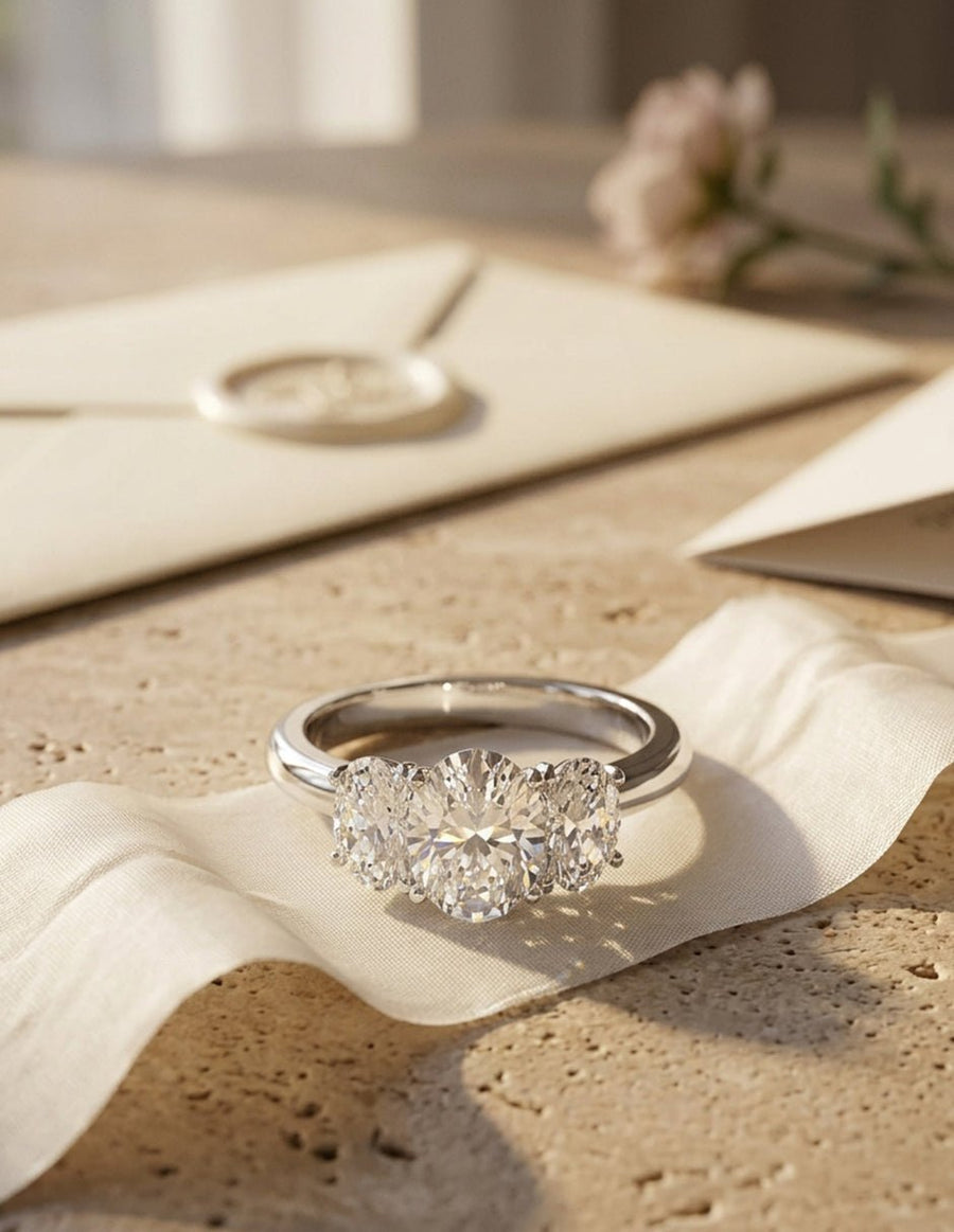 Anillo de compromiso - tres piedras - AMORE539-RD-LG