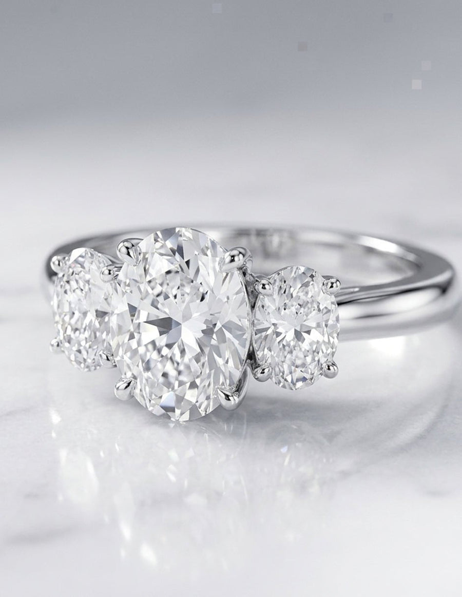 Anillo de compromiso - tres piedras - AMORE540-OV-LG