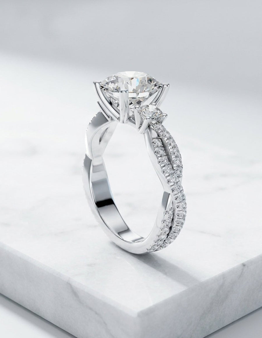 Anillo de compromiso - tres piedras - AMORE546-RD-LG