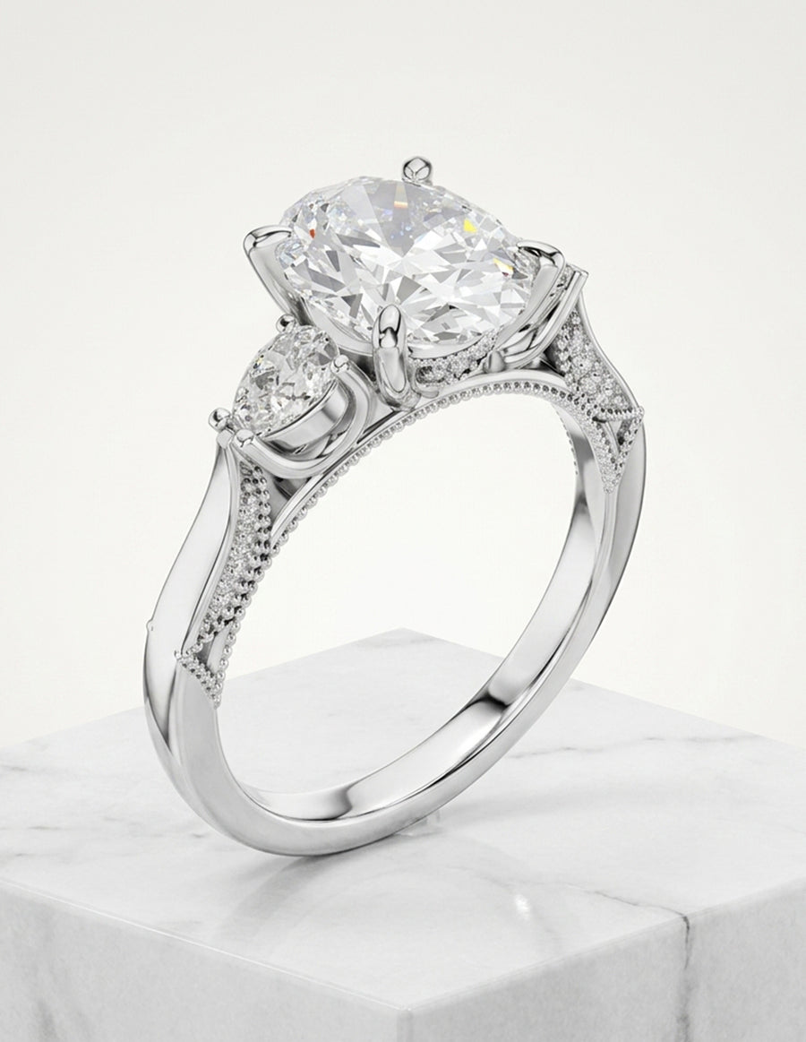 Montura para personalizar - tres piedras - AMORE547-OV