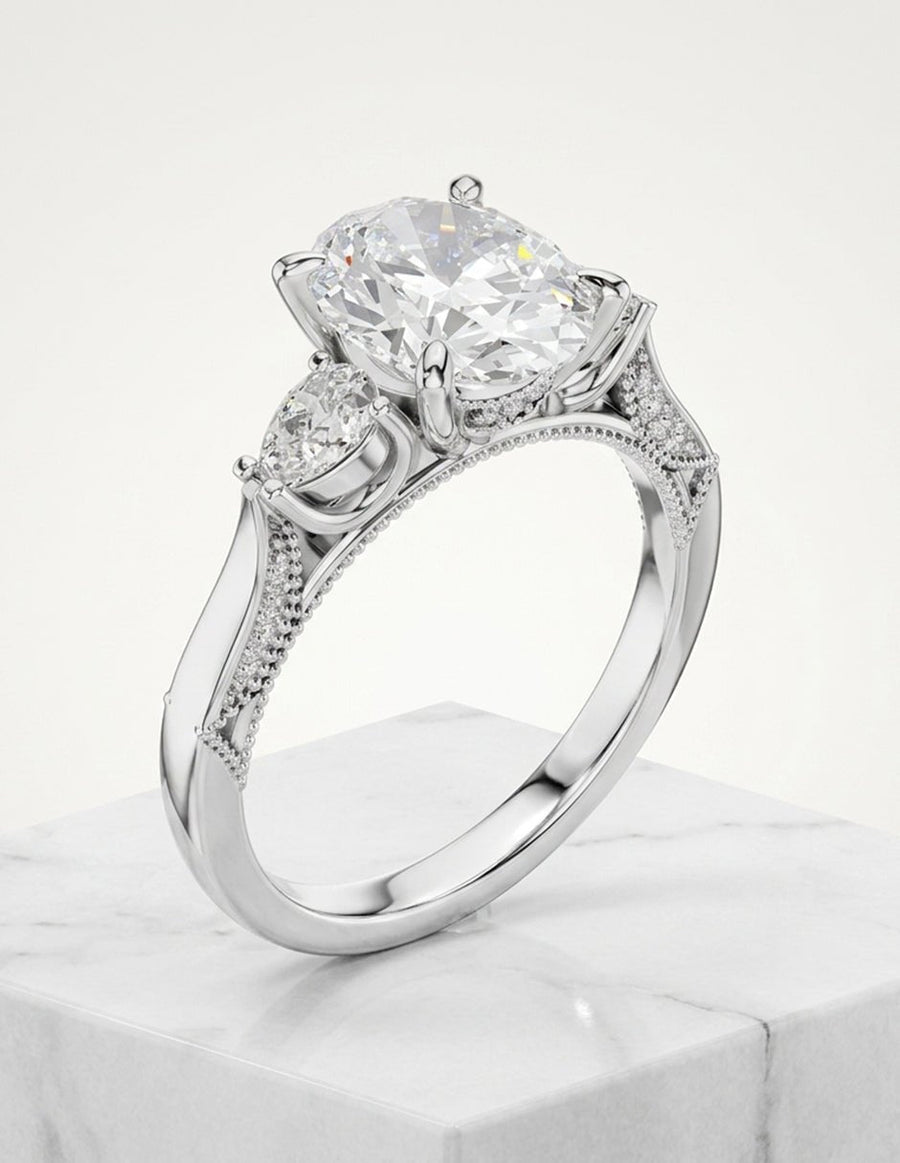 Anillo de compromiso - tres piedras - AMORE547-OV-LG