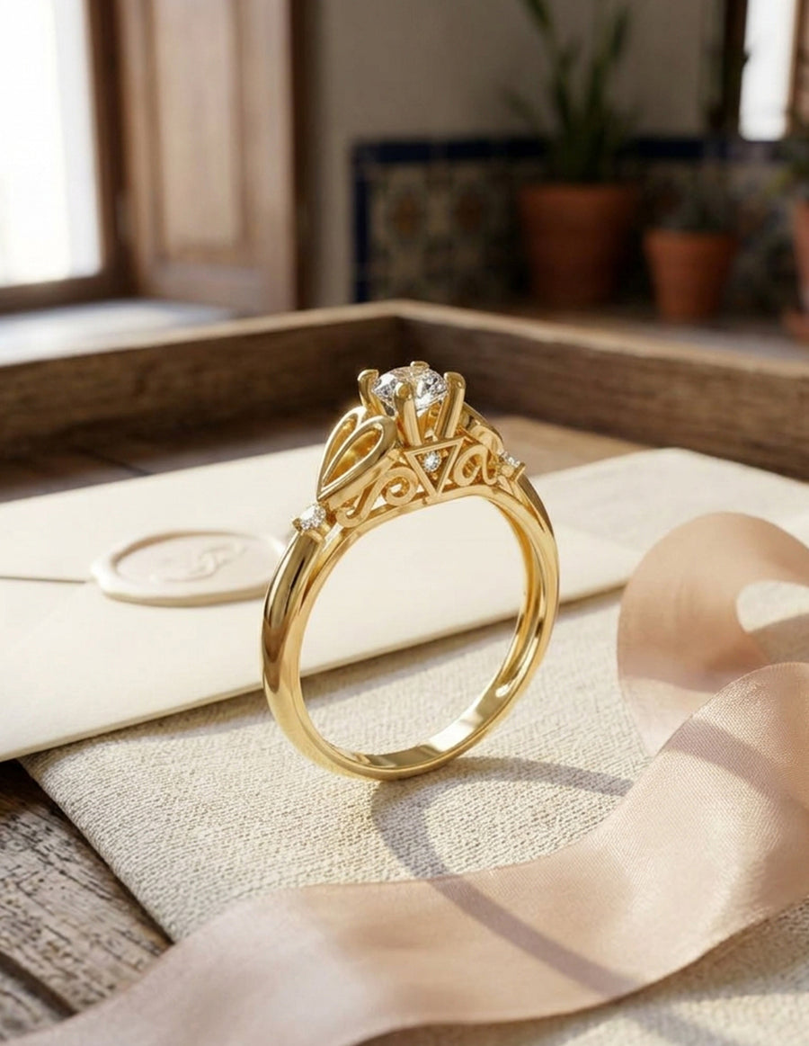 Anillo de Compromiso - piedras laterales - AMORE565-RD-CZ