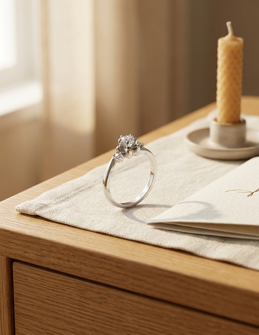 Anillo de Compromiso - piedras laterales - AMORE591-RD-CZ