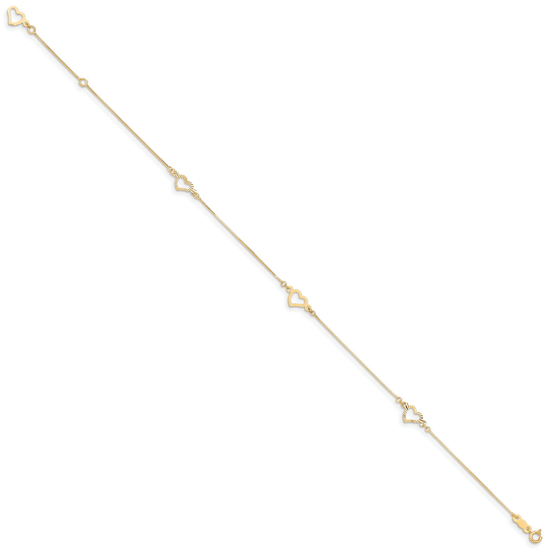 Tobillera Ajustable con Corazón en Oro Amarillo de 14K de 9 Pulgadas + Extensión de 1 Pulgada