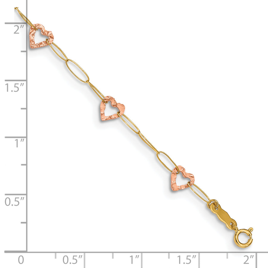 Tobillera Ajustable con Corazón en Oro de Dos Tonos de 14K de 9 Pulgadas + Extensión de 1 Pulgada