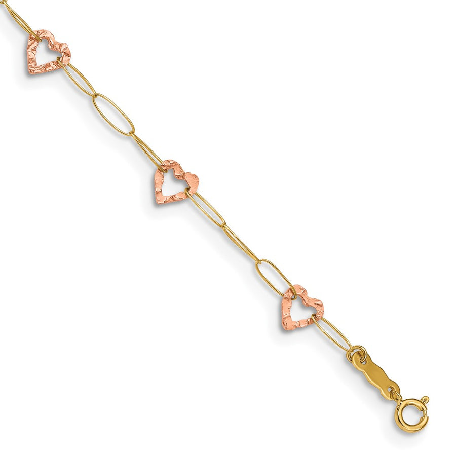 Tobillera Ajustable con Corazón en Oro de Dos Tonos de 14K de 9 Pulgadas + Extensión de 1 Pulgada