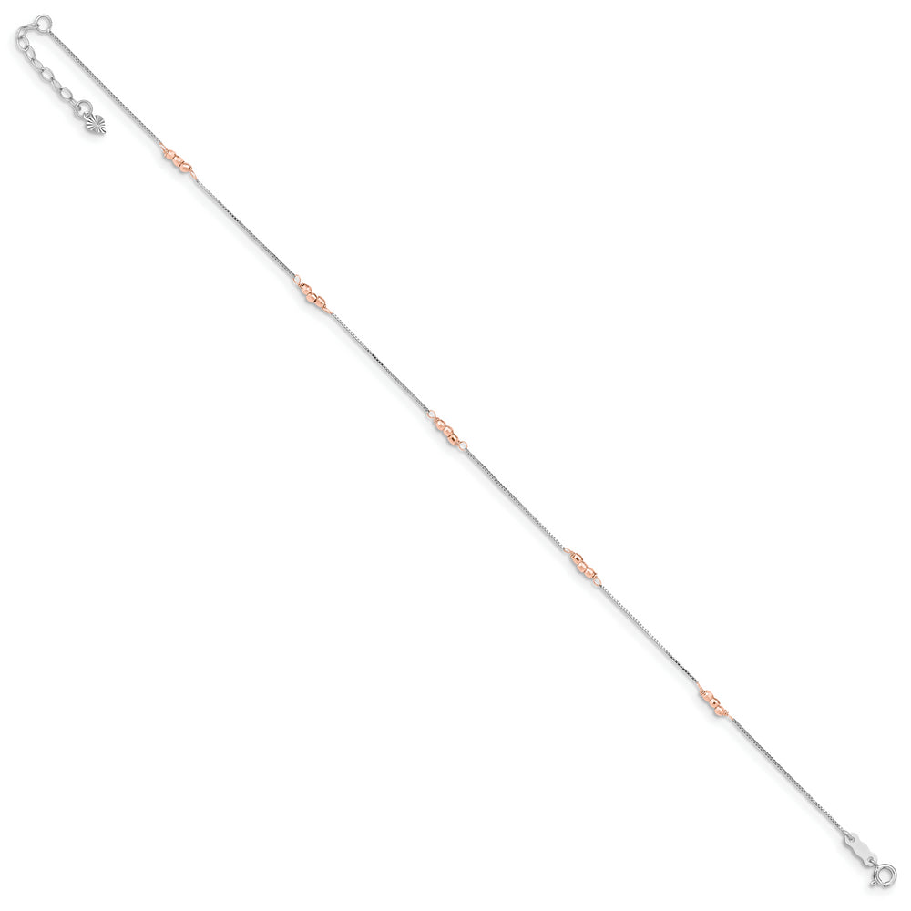 Tobillera de Oro de 14K de Dos Tonos con Cuentas de Espejo de 9 Pulgadas + Extensión de 1 Pulgada