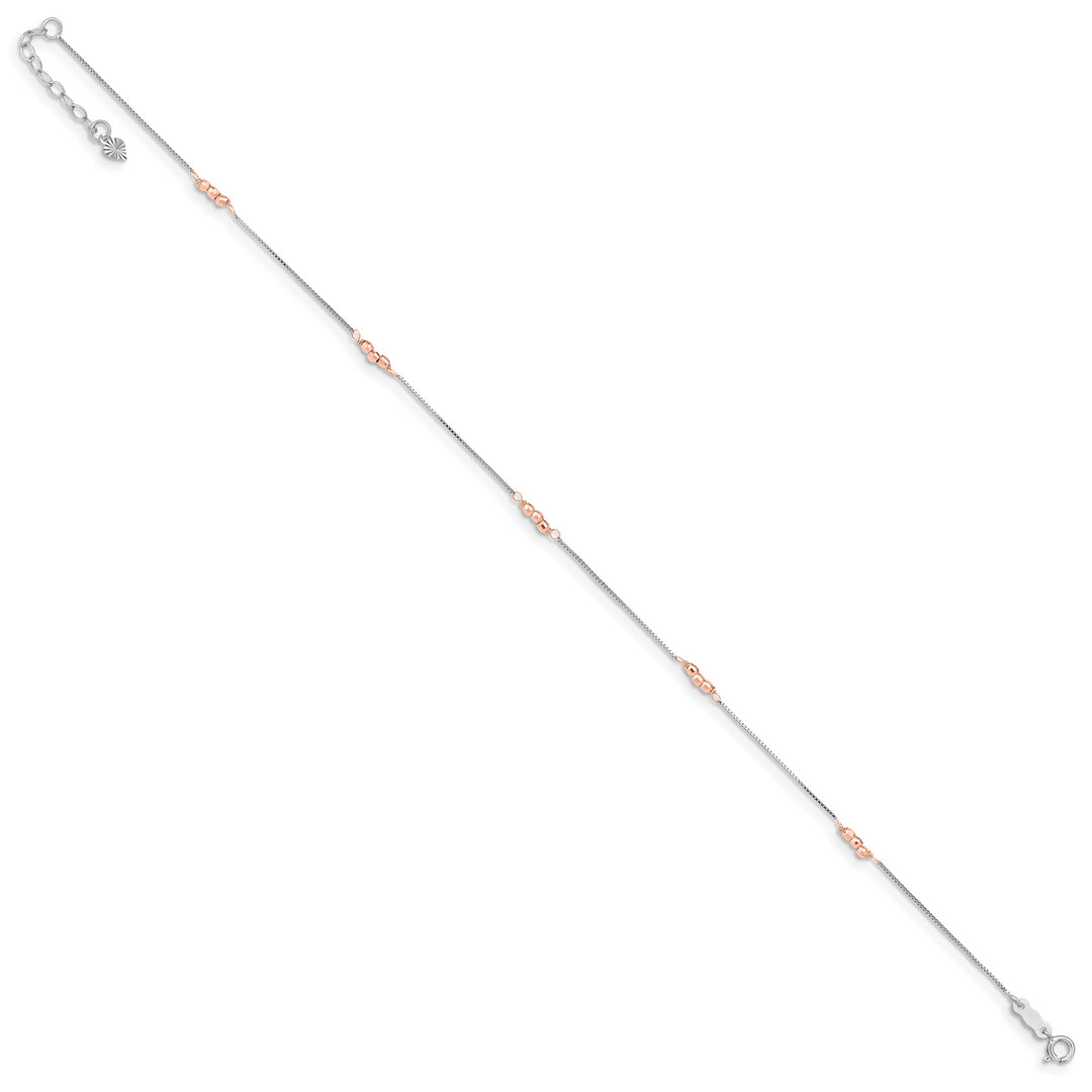Tobillera de Oro de 14K de Dos Tonos con Cuentas de Espejo de 9 Pulgadas + Extensión de 1 Pulgada