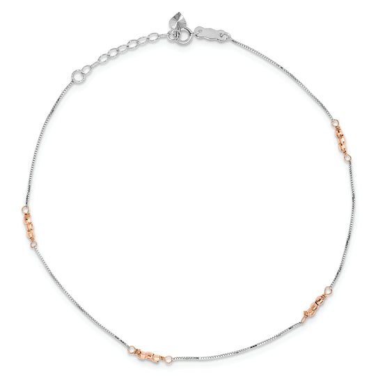 Tobillera de Oro de 14K de Dos Tonos con Cuentas de Espejo de 9 Pulgadas + Extensión de 1 Pulgada