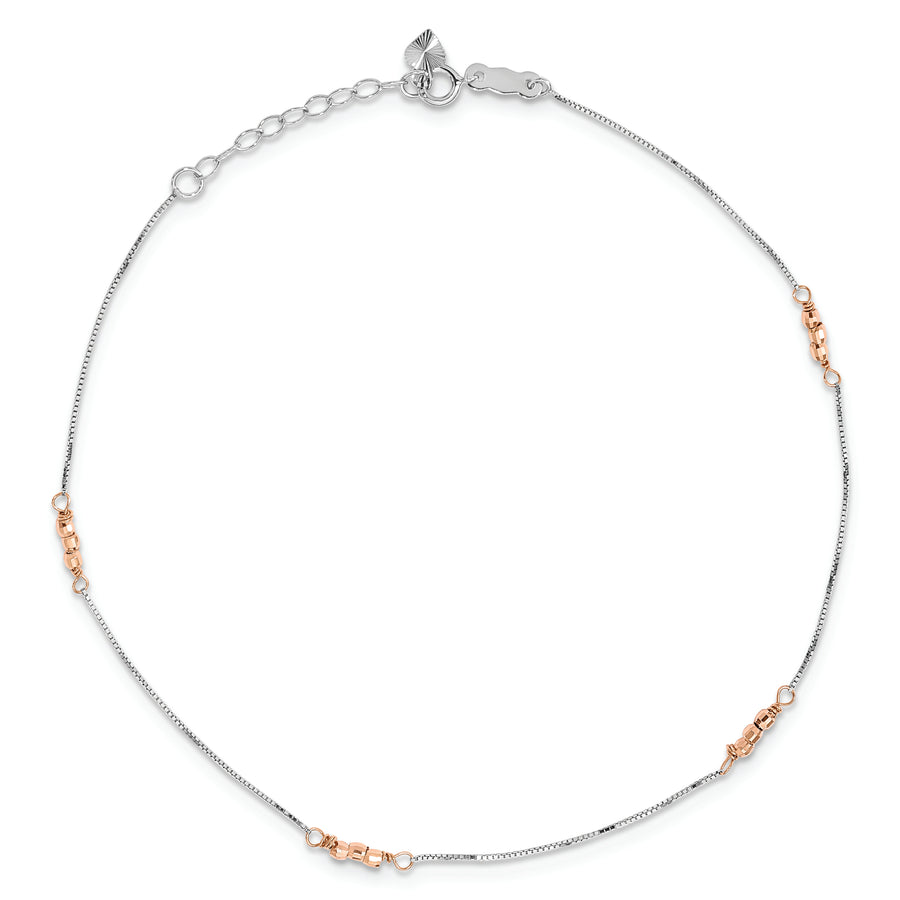 Tobillera de Oro de 14K de Dos Tonos con Cuentas de Espejo de 9 Pulgadas + Extensión de 1 Pulgada