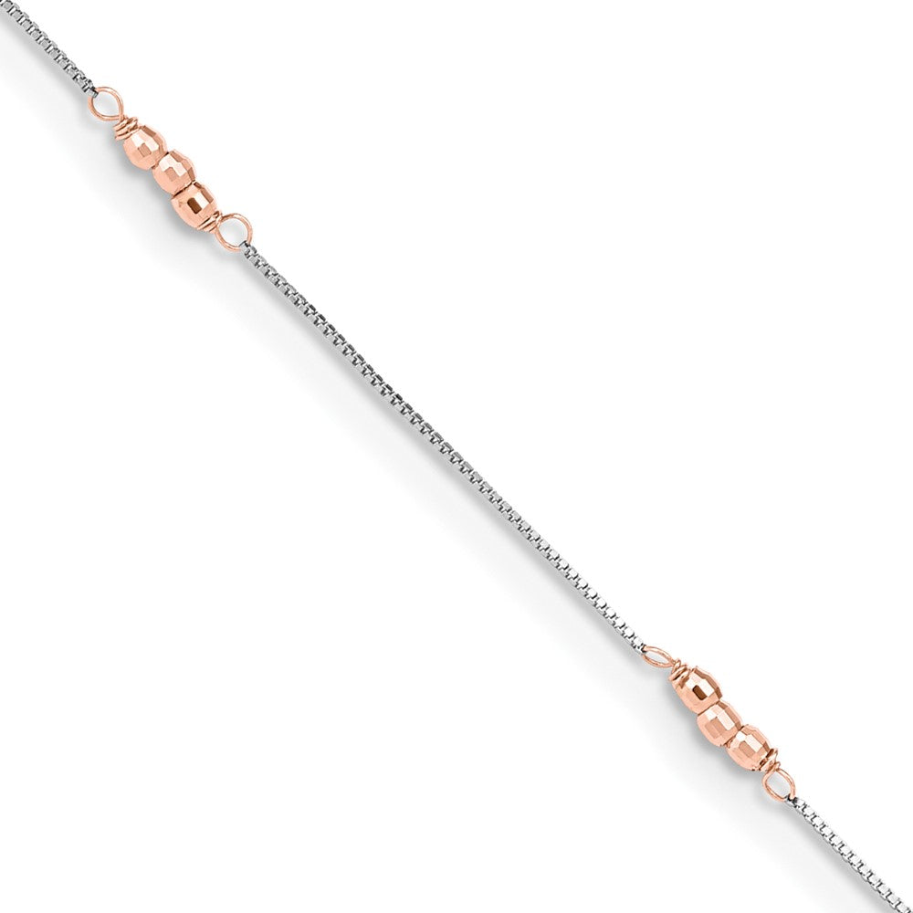 Tobillera de Oro de 14K de Dos Tonos con Cuentas de Espejo de 9 Pulgadas + Extensión de 1 Pulgada