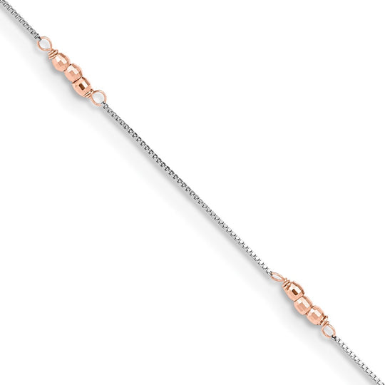 Tobillera de Oro de 14K de Dos Tonos con Cuentas de Espejo de 9 Pulgadas + Extensión de 1 Pulgada