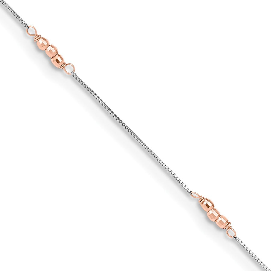 Tobillera de Oro de 14K de Dos Tonos con Cuentas de Espejo de 9 Pulgadas + Extensión de 1 Pulgada