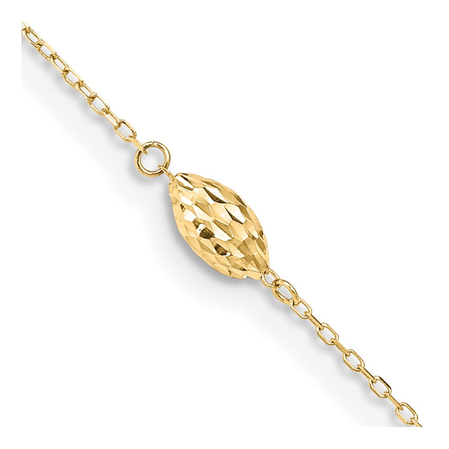 Tobillera de Oro 14K con Cuentas de Arroz Inflado Pulido de 9 Pulgadas + 1 Pulgada de Extensor