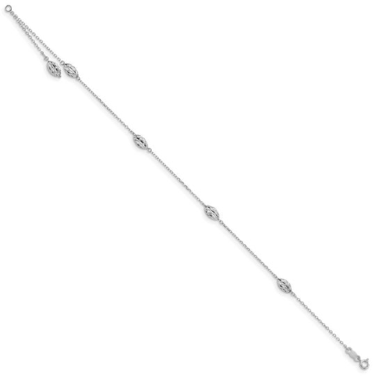 Tobillera 14K Oro Blanco con Esferas de Arroz 9 Pulgadas + 1 Pulgada de Extensión