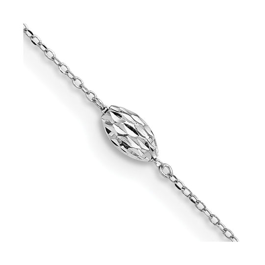 Tobillera 14K Oro Blanco con Esferas de Arroz 9 Pulgadas + 1 Pulgada de Extensión